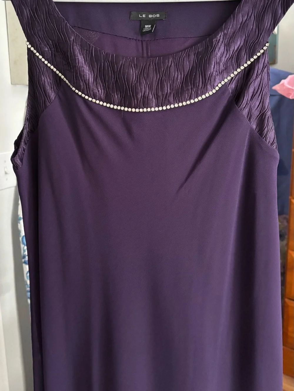 Plum Sheath with Sheer Overlay Set with Faux Pearl Trim